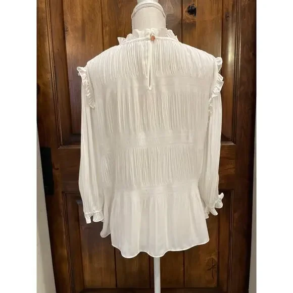 Ted Baker Airlie Plisee Sheer Pleated 3/4 Sleeve Peplum Blouse in White Size 1 - Picture 3 of 7